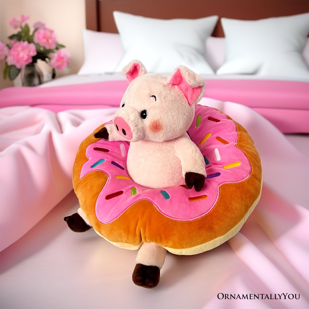 Adorable 12' Donut Ring Pig Plushie Stuffed Animal Ollie Oinker
