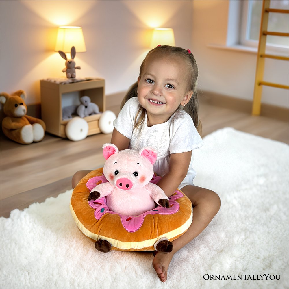 Adorable 12' Donut Ring Pig Plushie Stuffed Animal Ollie Oinker