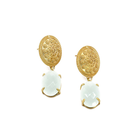 Forget Me Not Aqua Chalcedony 22k Gold Plated Post Back Earring ADIBA