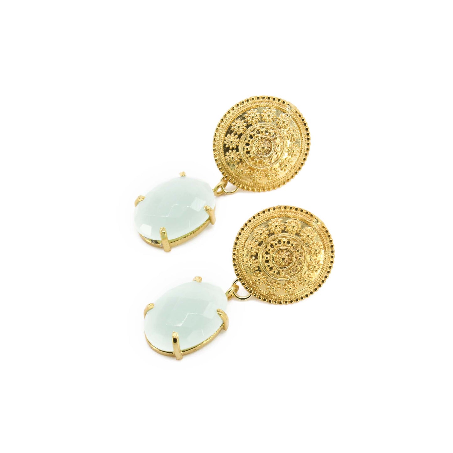 Forget Me Not Aqua Chalcedony 22k Gold Plated Post Back Earring ADIBA