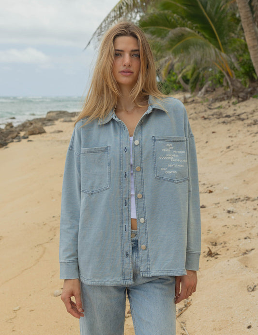 Fruit of the Spirit Blue Shadow Oversized Shacket Elevated Faith