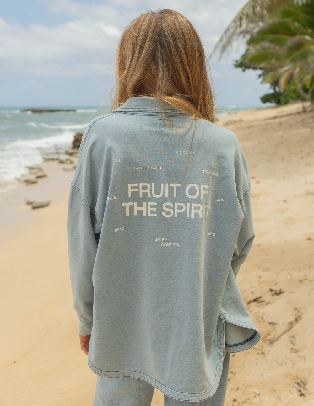Fruit of the Spirit Blue Shadow Oversized Shacket Elevated Faith