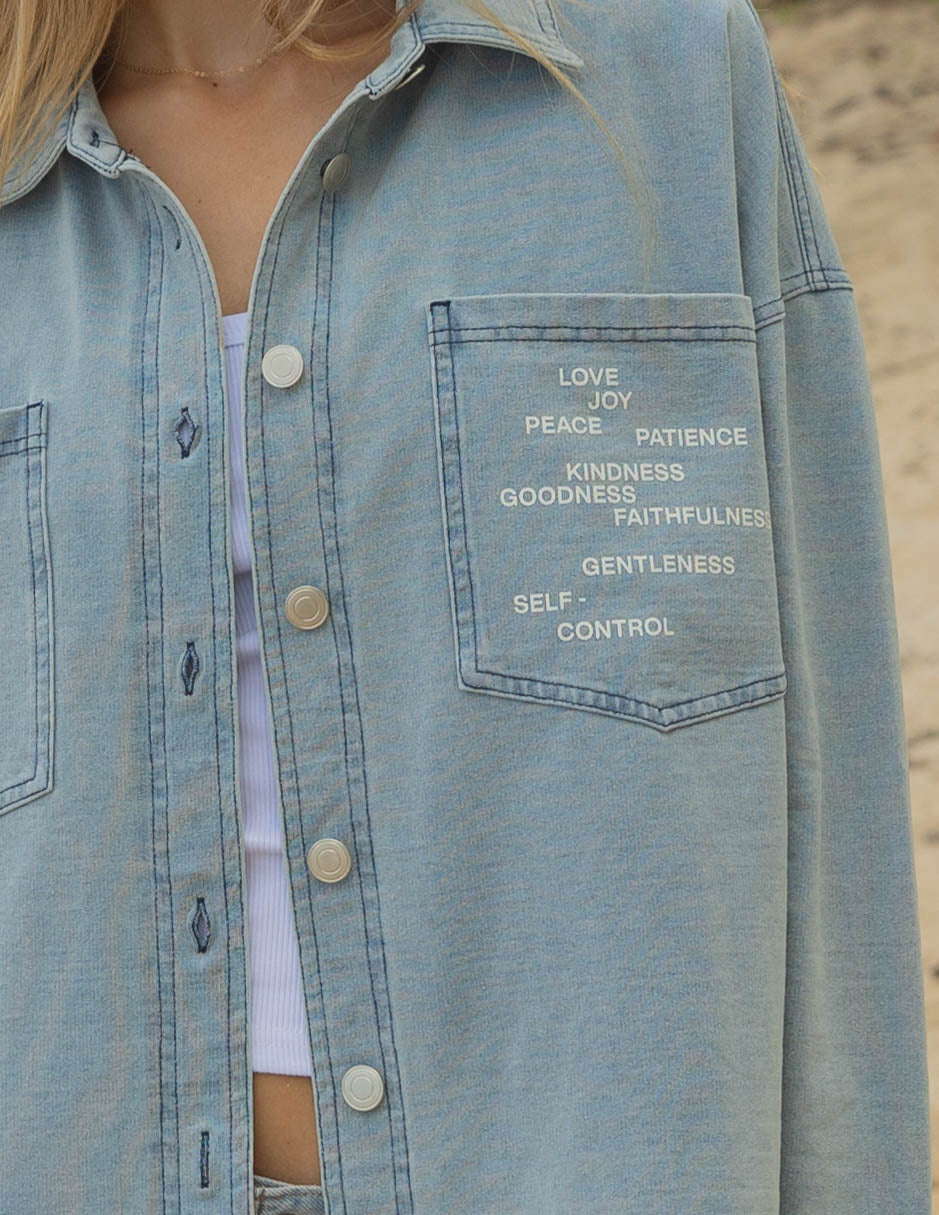 Fruit of the Spirit Blue Shadow Oversized Shacket Elevated Faith