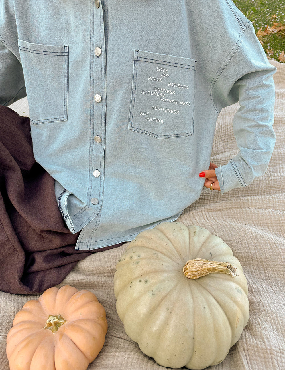Fruit of the Spirit Blue Shadow Oversized Shacket Elevated Faith