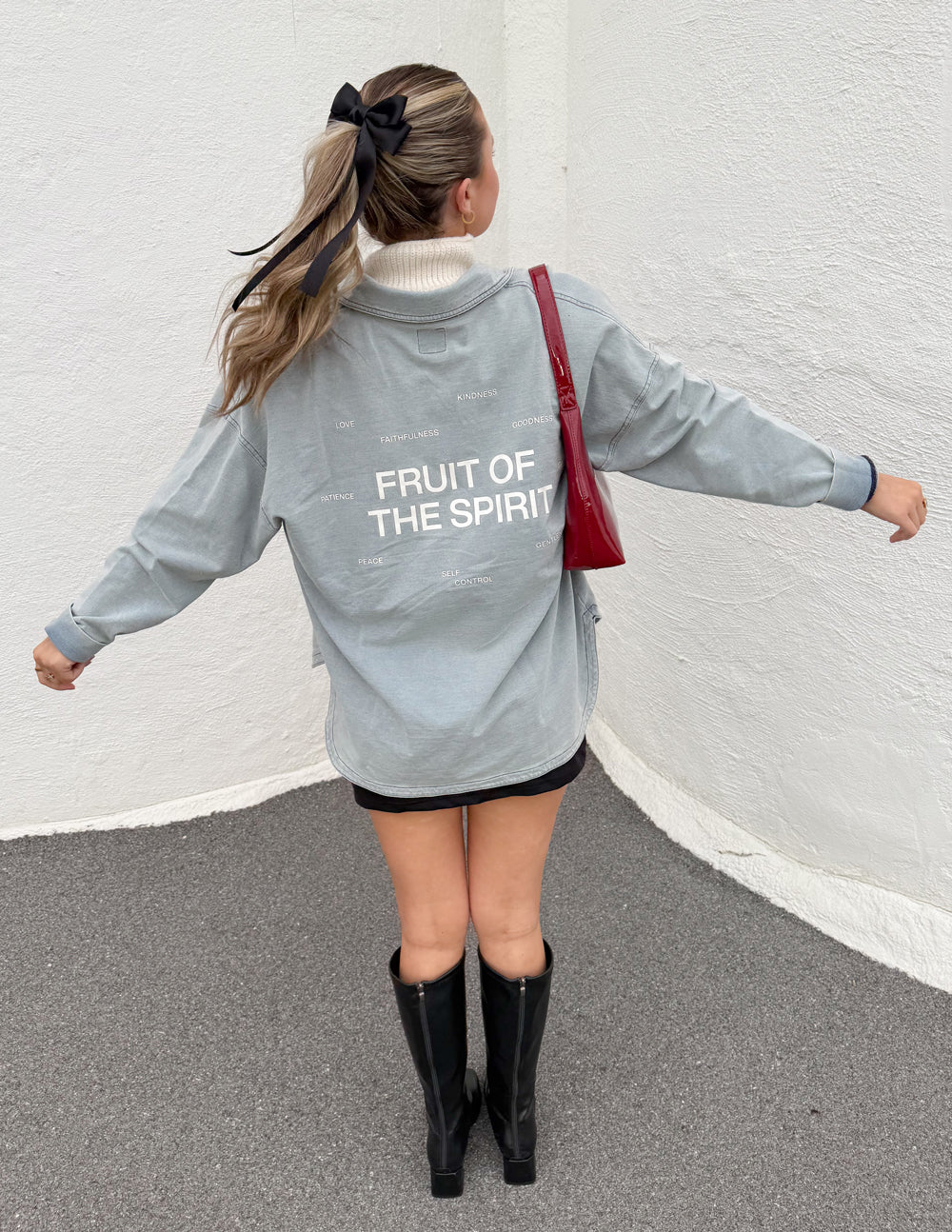 Fruit of the Spirit Blue Shadow Oversized Shacket Elevated Faith