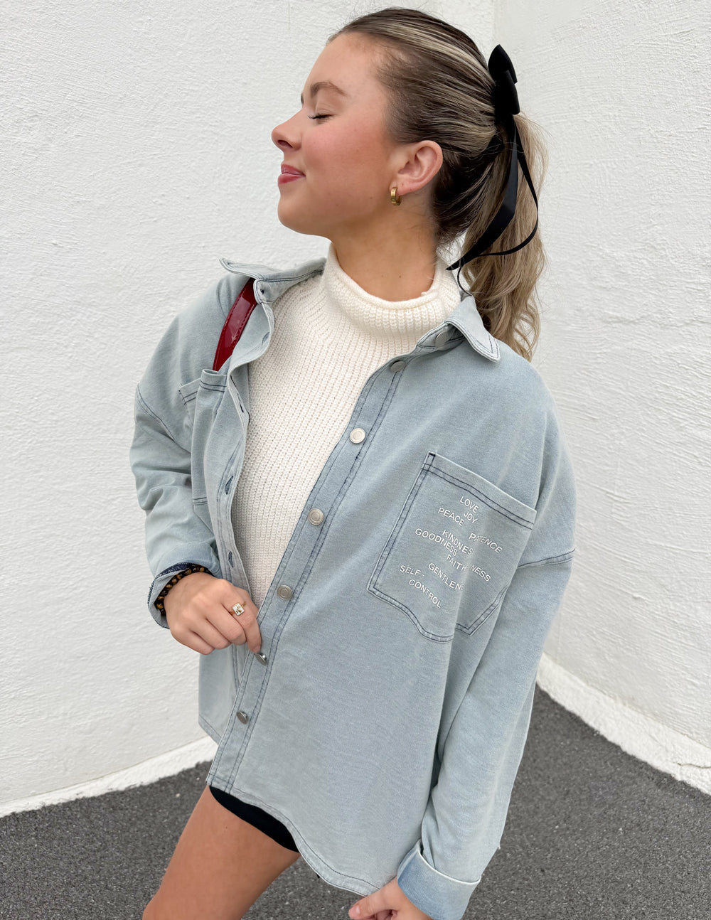 Fruit of the Spirit Blue Shadow Oversized Shacket Elevated Faith