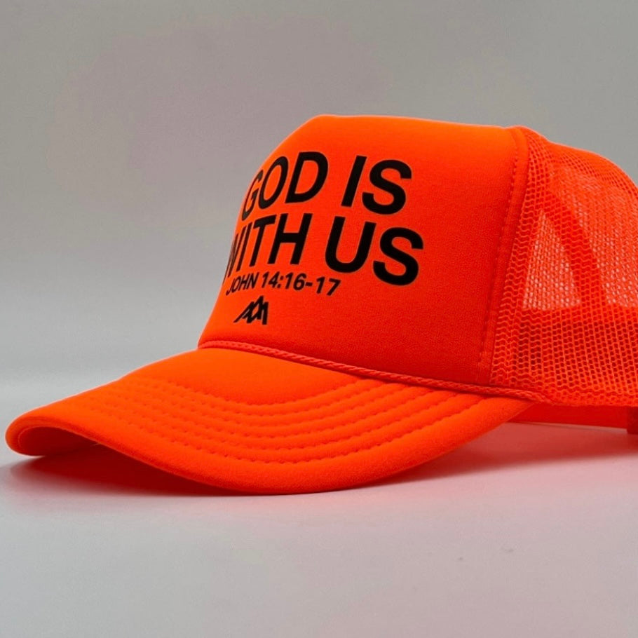 God is With Us Foam Neon Orange Trucker Hat