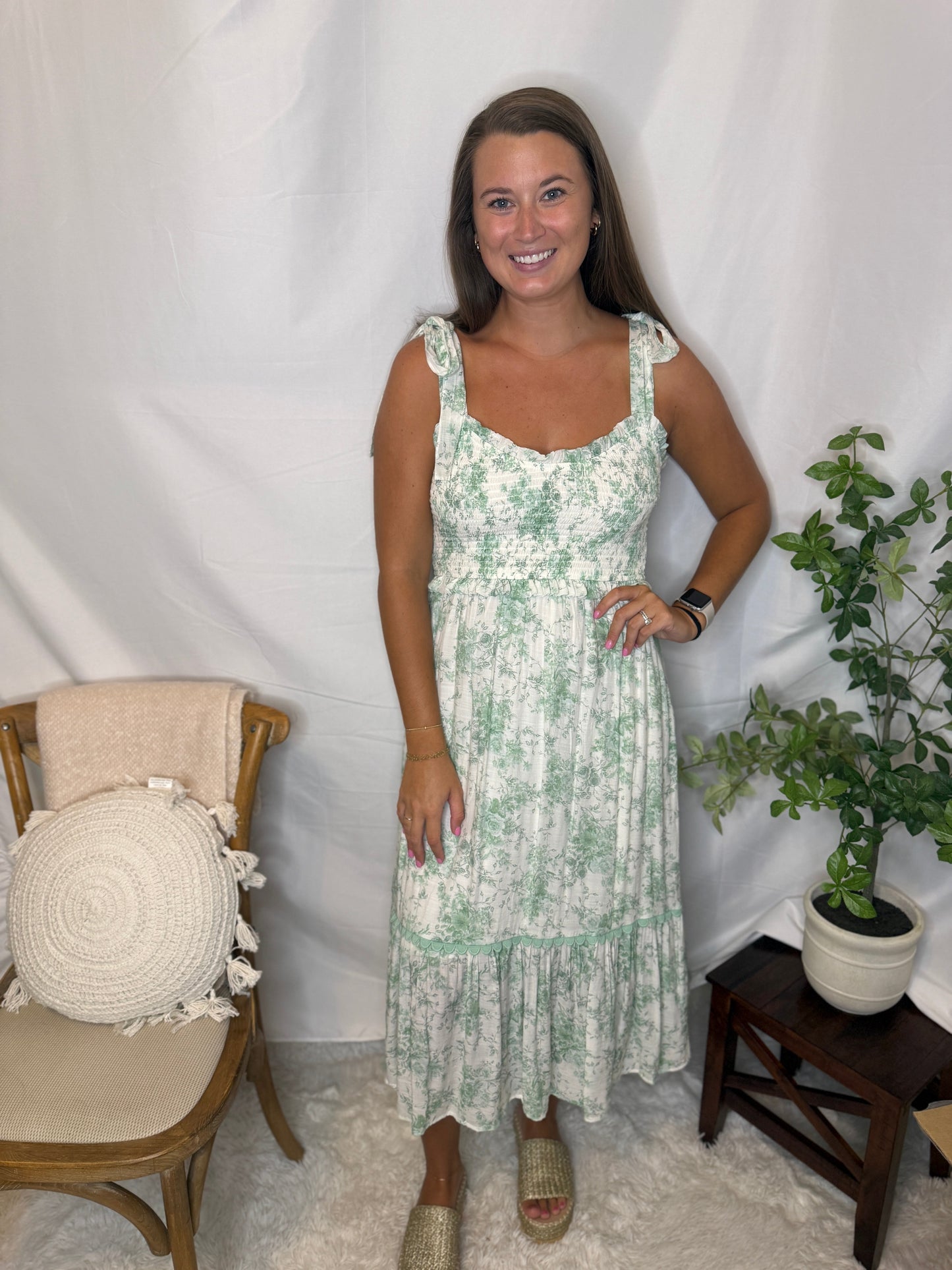 Willow Garden Midi Dress Soft Green Floral Midi Dress