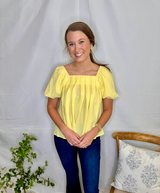 Yellow Pleated Balloon Sleeve Blouse Sweet Jude Boutique