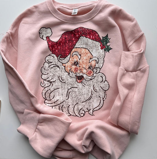 Pink Vintage Santa Crewneck Retro Christmas Sweatshirt Boutique Christmas Apparel
