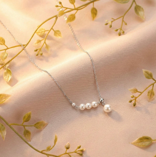 Sterling Silver Pearl Chain Necklace Elegant Delicate Pearl Jewelry