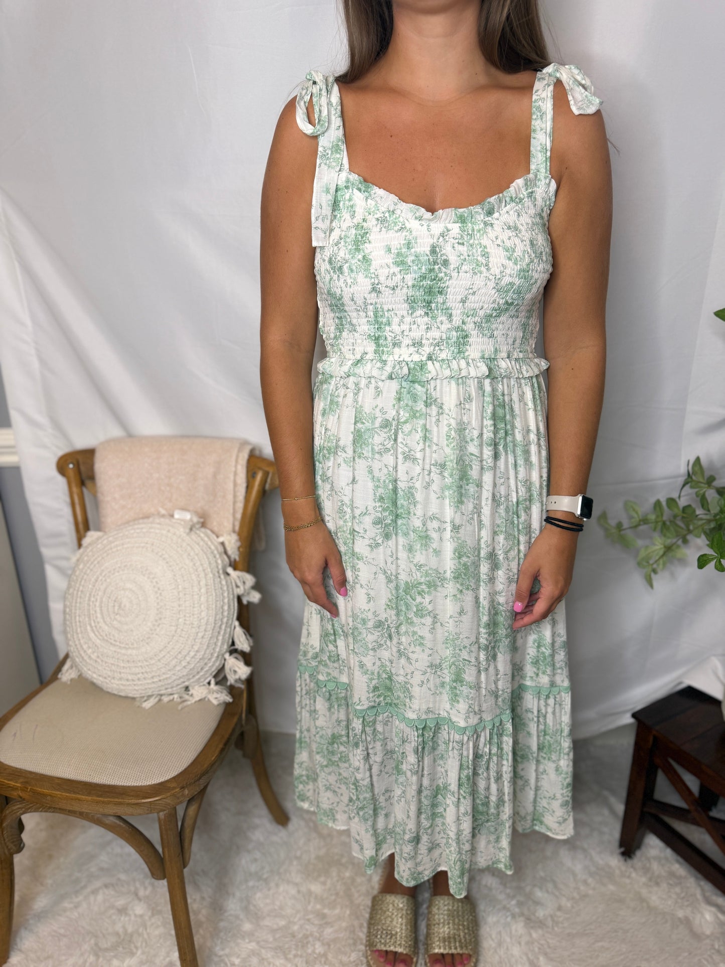 Willow Garden Midi Dress Soft Green Floral Midi Dress