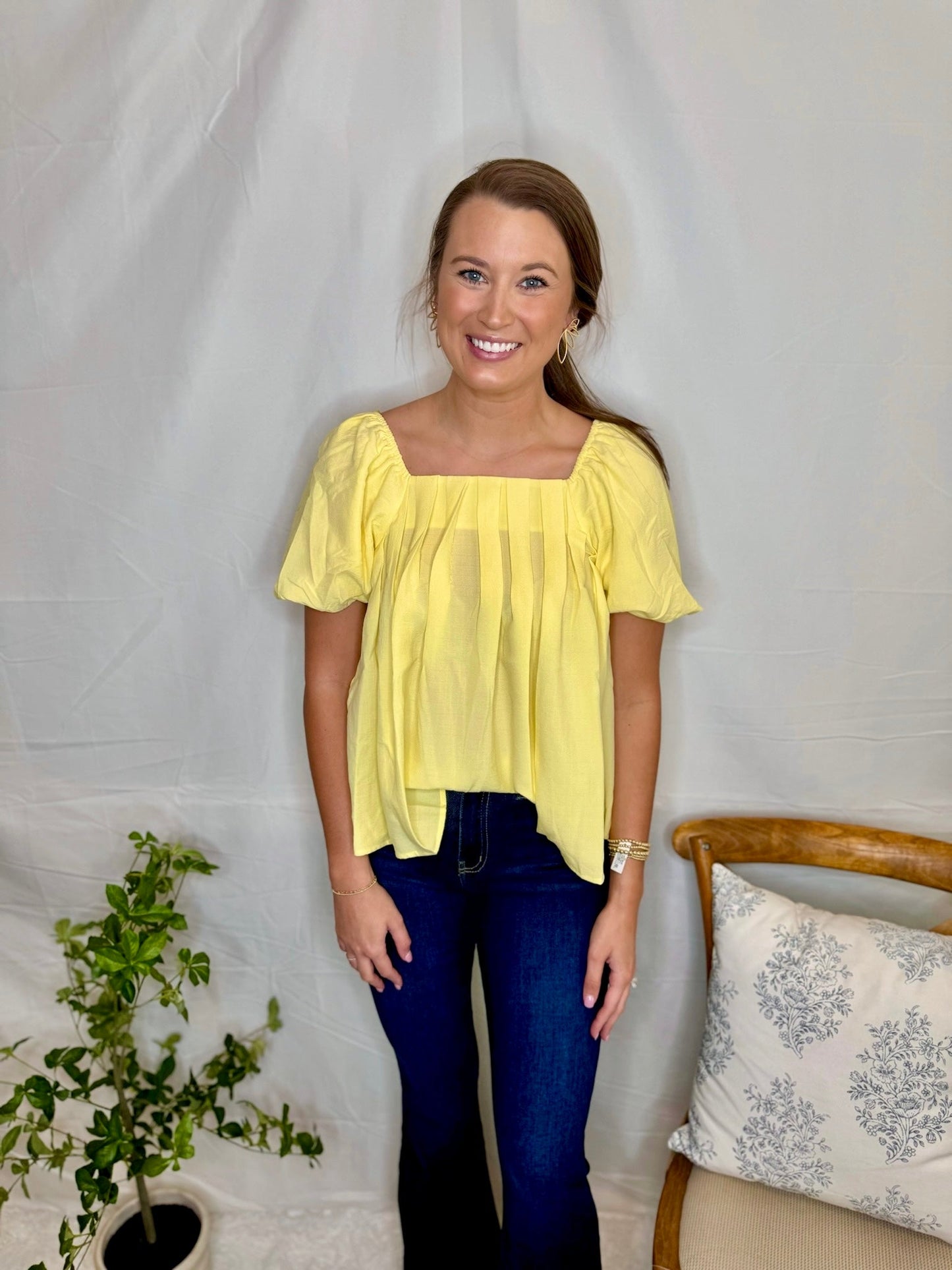 Yellow Pleated Balloon Sleeve Blouse Sweet Jude Boutique