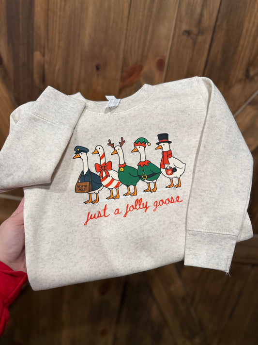 Kids Christmas Goose Crewneck Sweatshirt Just a Jolly Goose Holiday Sweater
