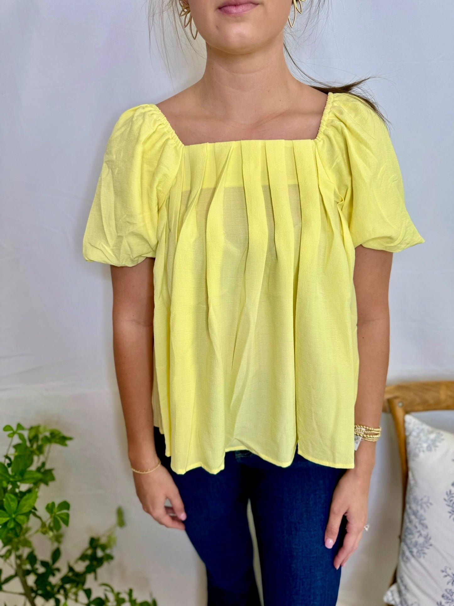 Yellow Pleated Balloon Sleeve Blouse Sweet Jude Boutique