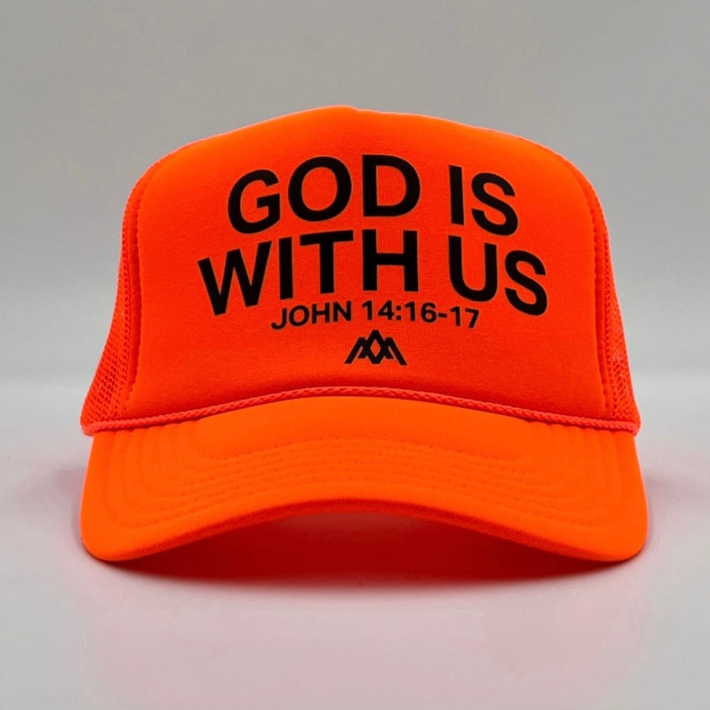 God is With Us Foam Neon Orange Trucker Hat