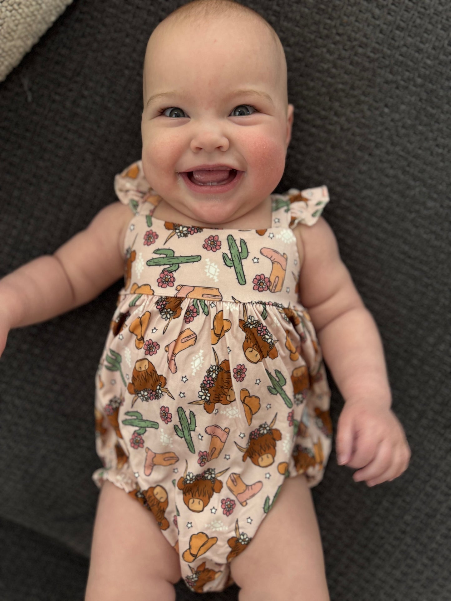 Pink Highland Cow bubble romper