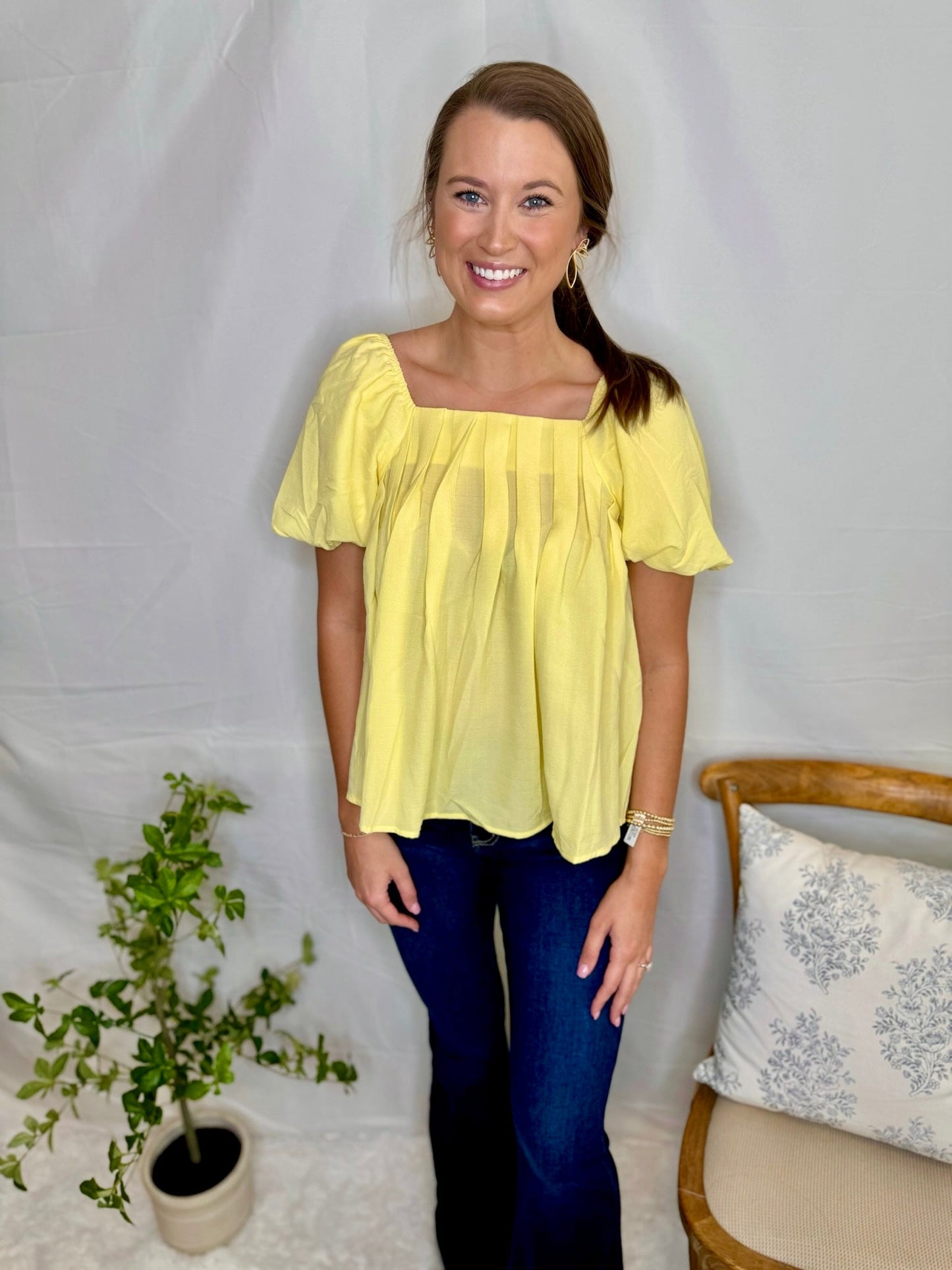 Yellow Pleated Balloon Sleeve Blouse Sweet Jude Boutique