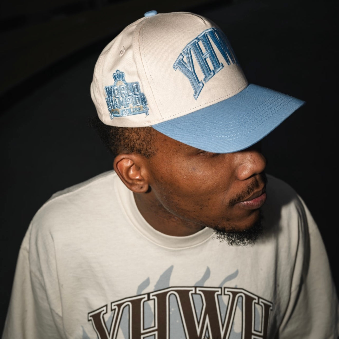 [PRE-ORDER - SHIPS AUGUST 15TH] ‘YHWH’ Structured SnapBack - Cream/Baby Blue