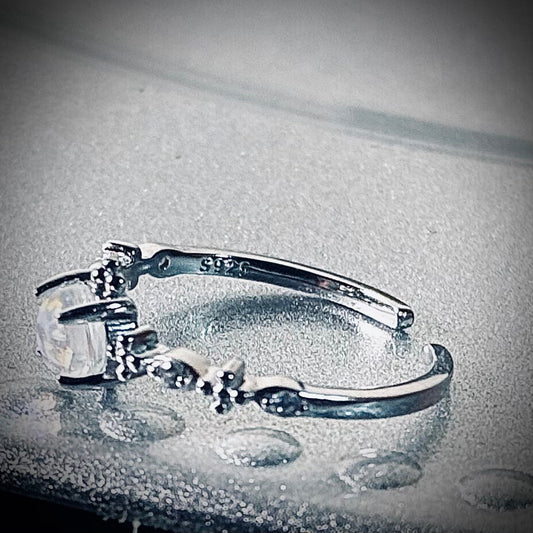 Moonstone Adjustable Butterfly Ring 925 Sterling Silver Elegant