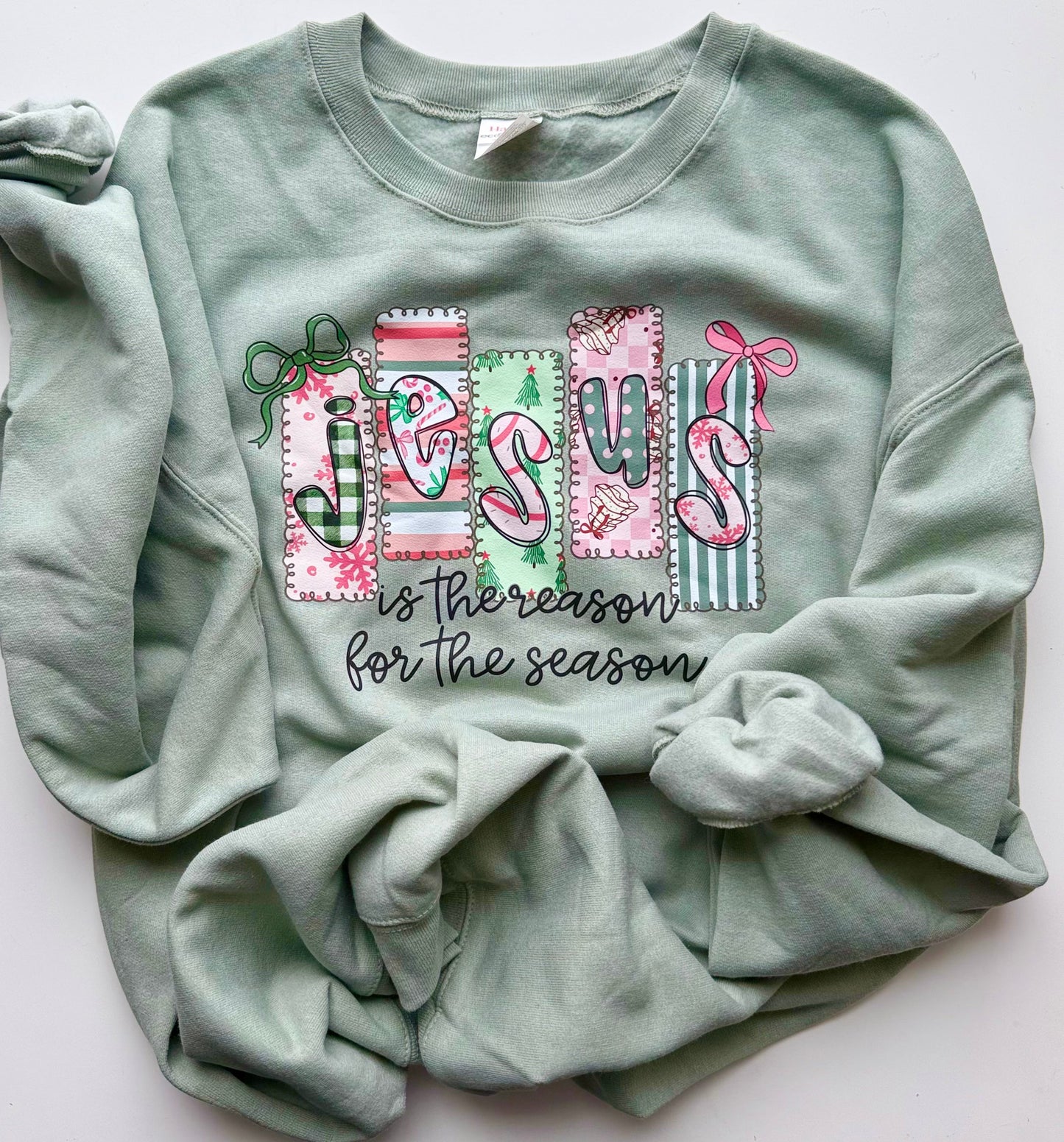 Jesus Is the Reason for the Season Pastel Christmas Crewneck Christian Holiday Sweater