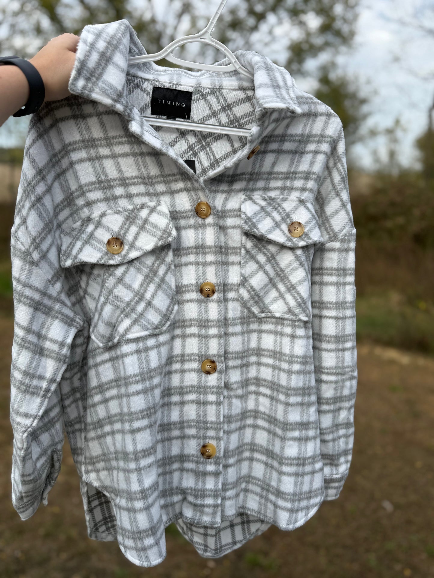 Plaid Print Fleece Hi-Low Hem Long Sleeve Shacket