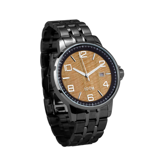Gum Burl Stainless Steel Band Watch Gunmetal Men's
