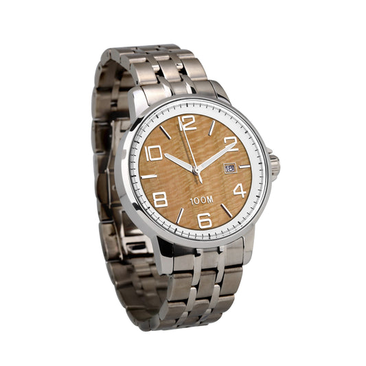 Gum Burl Stainless Steel White Bezel Men's Watch