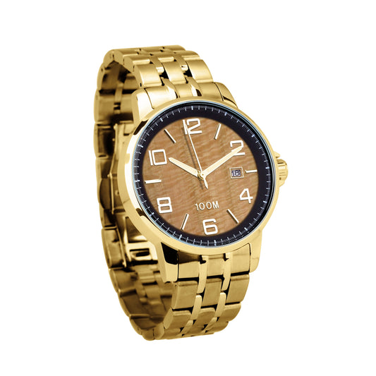 Gum Burl Yellow Gold Stainless Steel Watch Men's