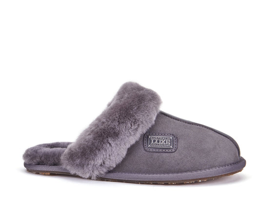 Sheepskin gray mule slipper with shearling cuff CLOSED MULE GRAY