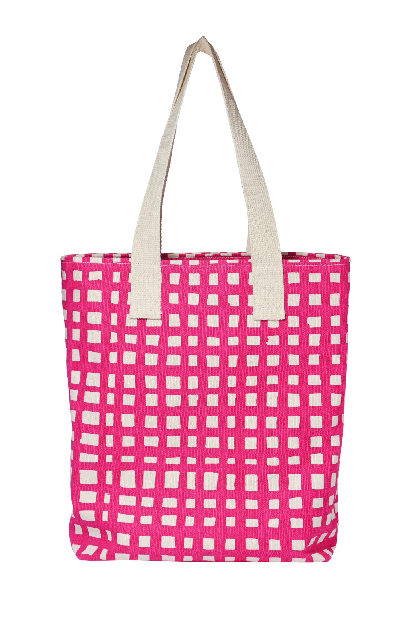 Grid Carry All Tote 15 oz Cotton Canvas Zip Top Tote Bag