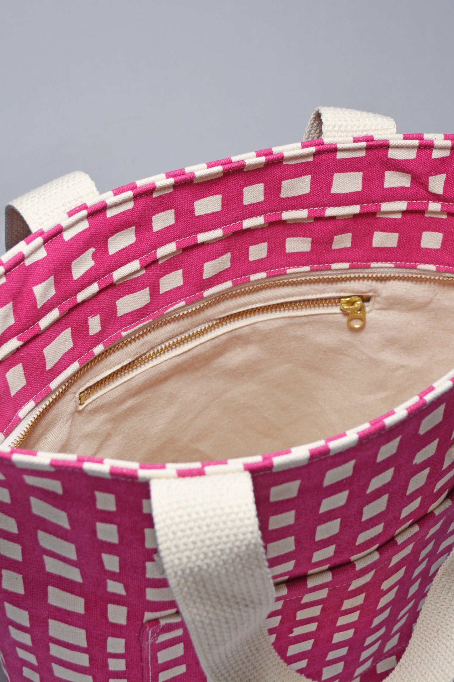 Grid Carry All Tote 15 oz Cotton Canvas Zip Top Tote Bag