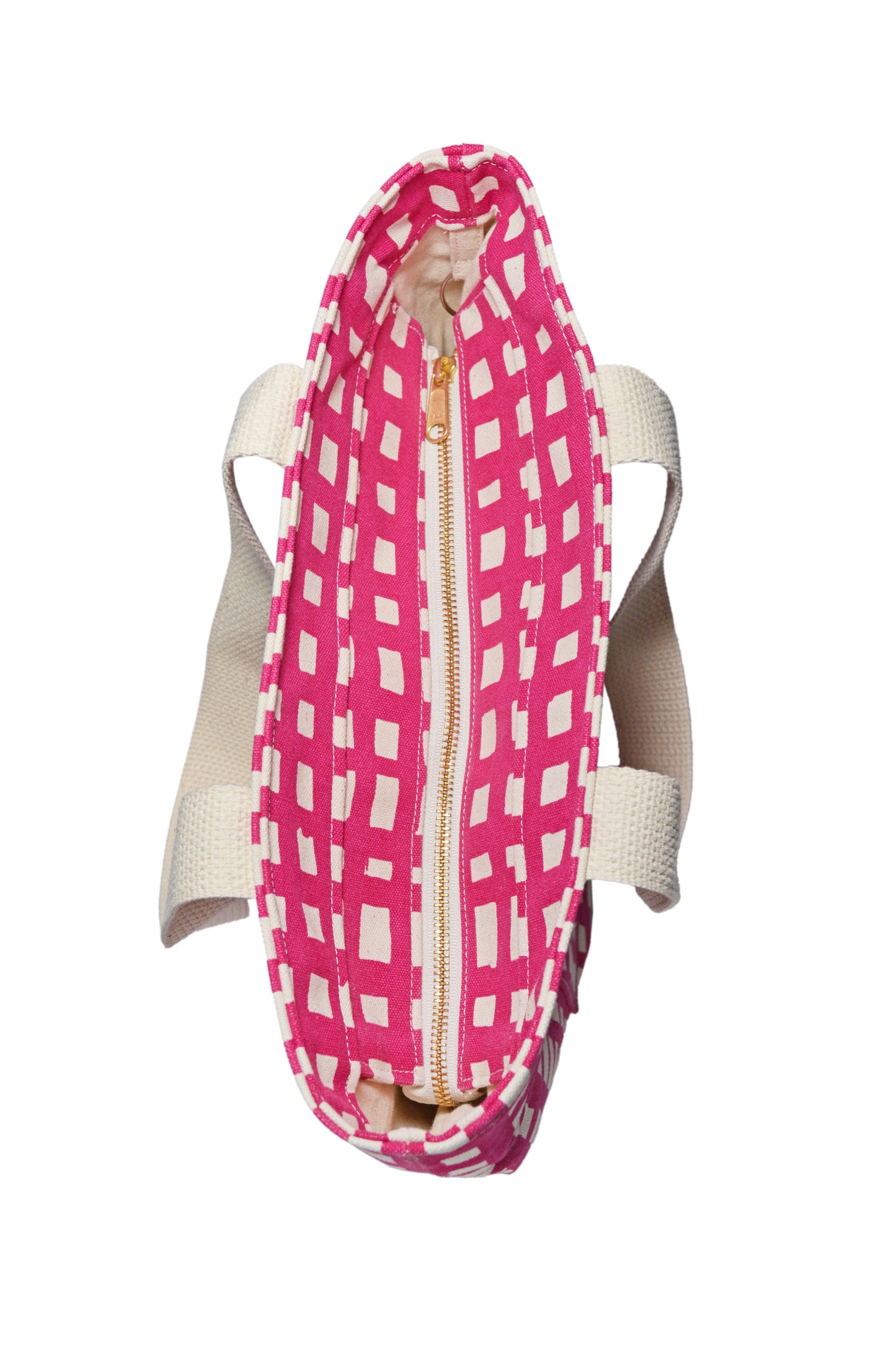 Grid Carry All Tote 15 oz Cotton Canvas Zip Top Tote Bag