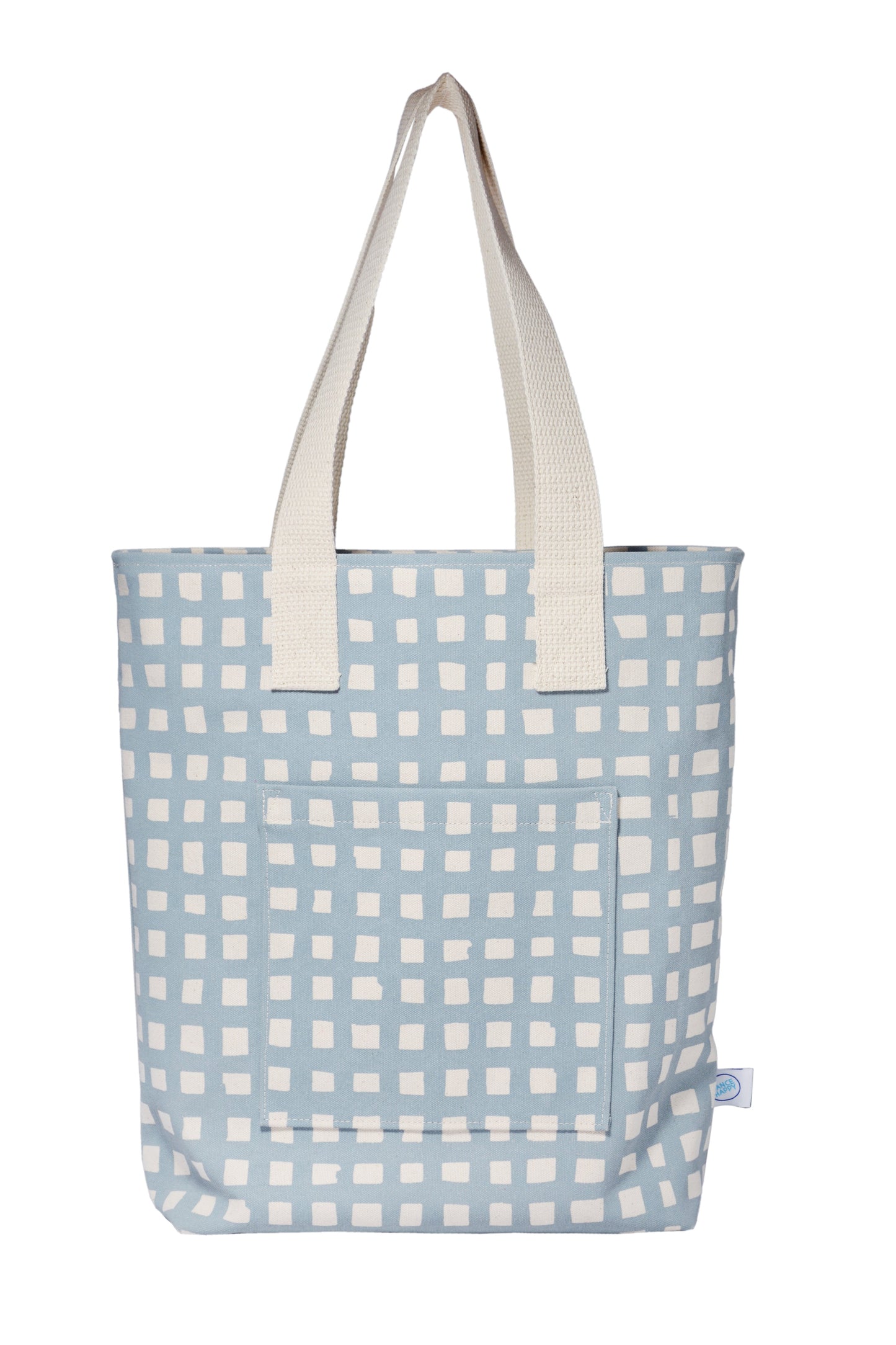 Grid Cotton Canvas Zip Top Tote Bag