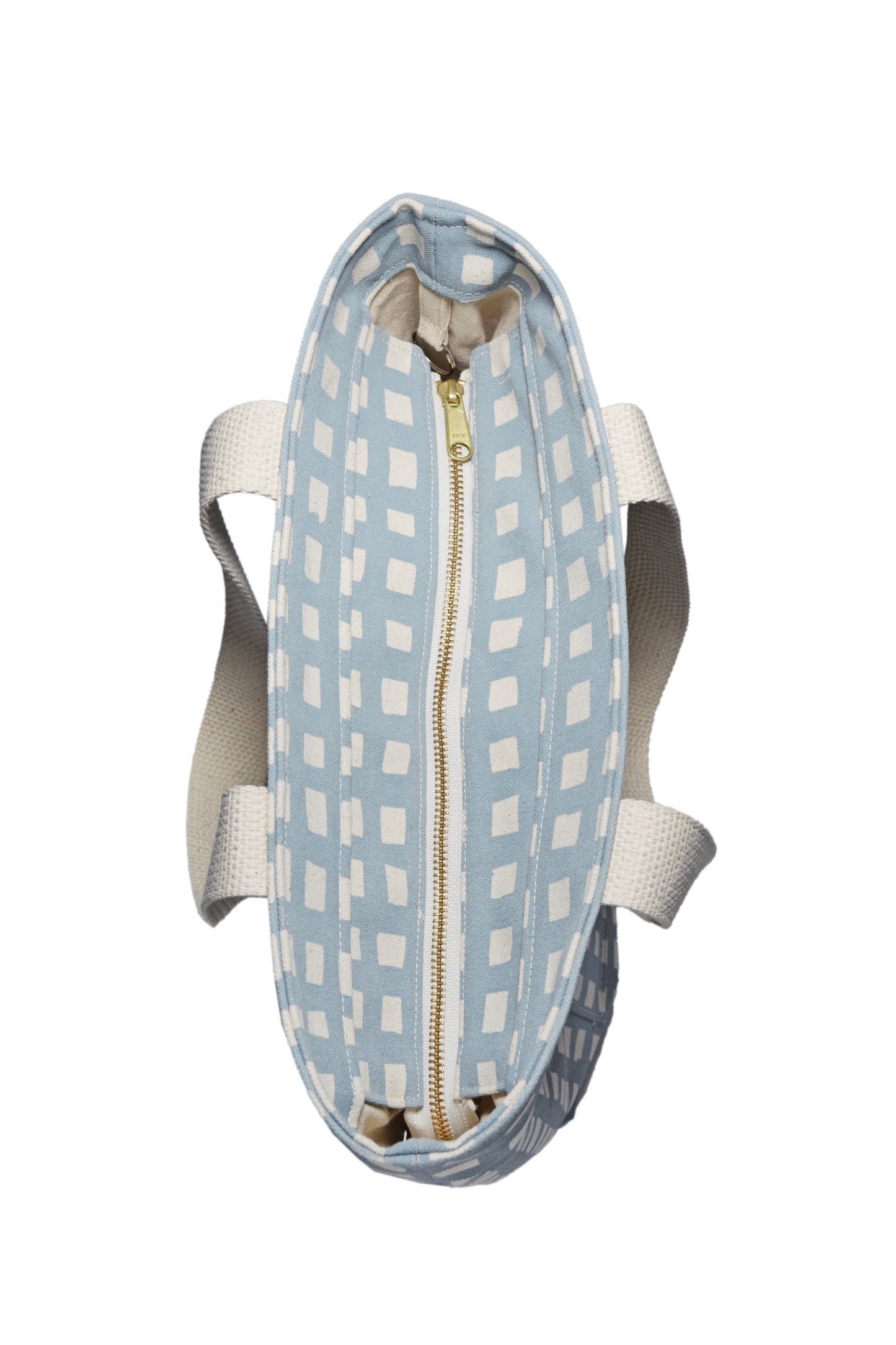 Grid Cotton Canvas Zip Top Tote Bag