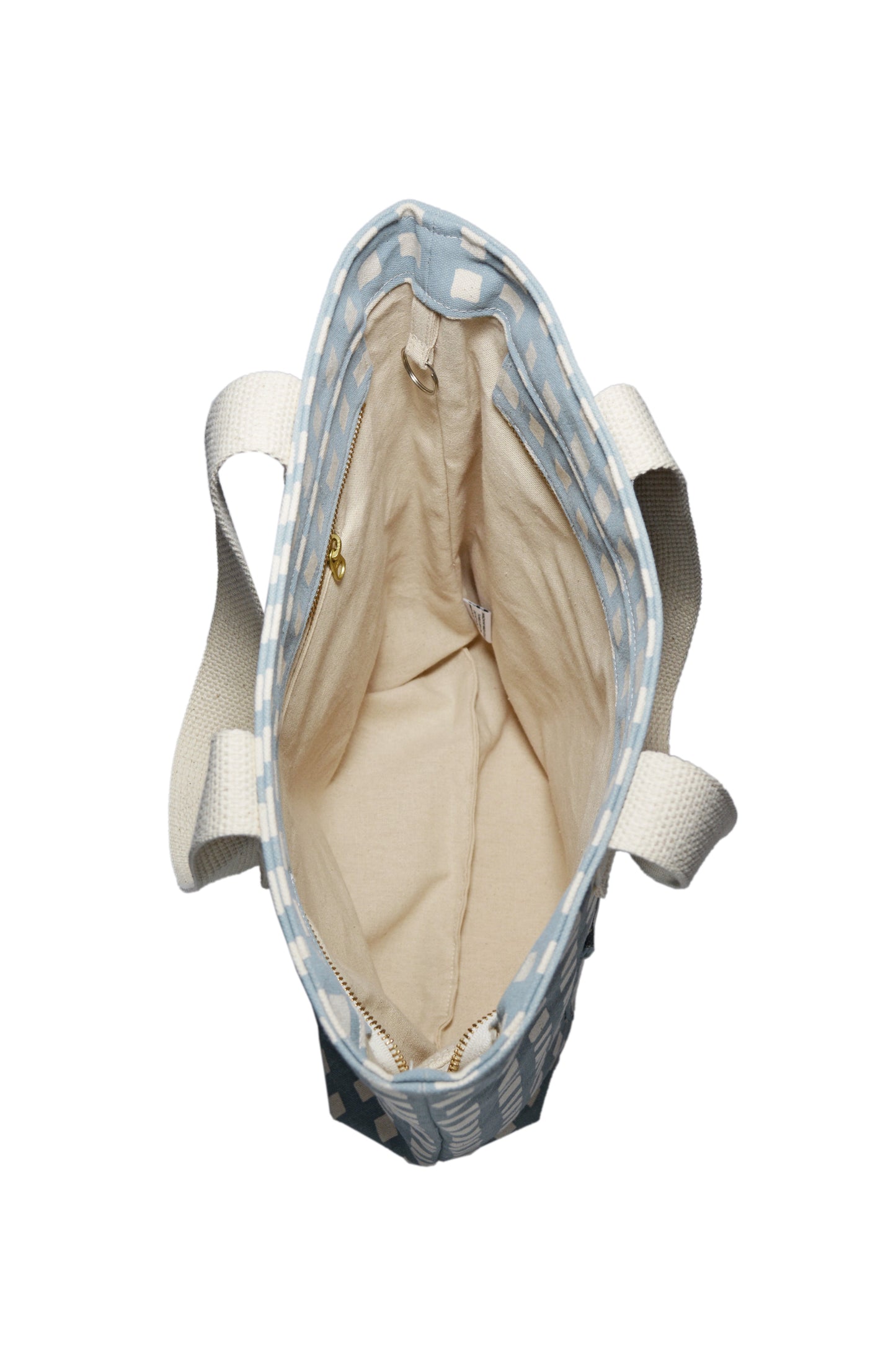 Grid Cotton Canvas Zip Top Tote Bag