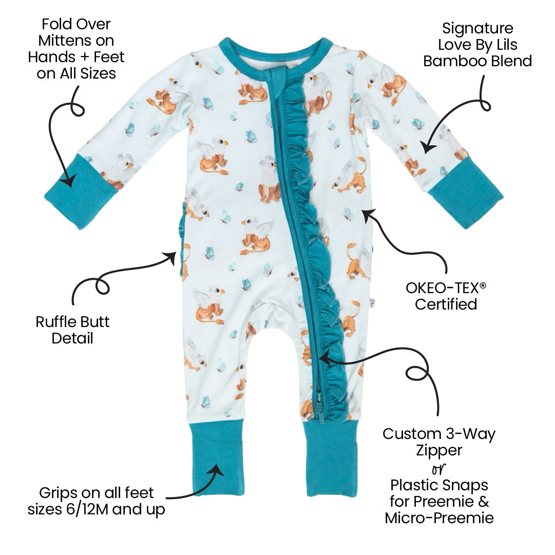 Griffin Butterflies Bamboo Ruffle Convertible Footie Baby Footie Laree + Co.