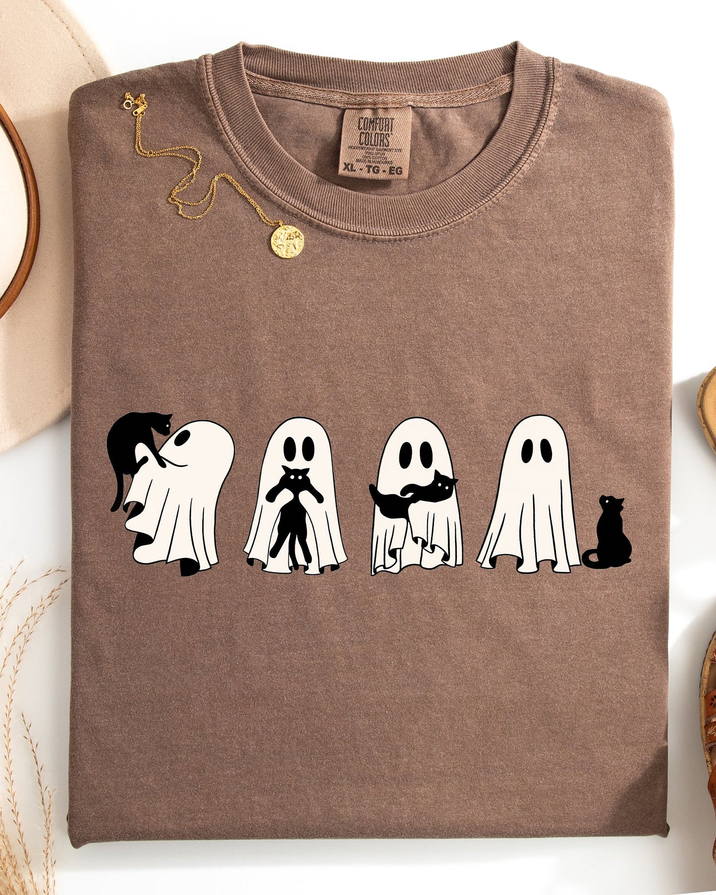 Ghost Cats Halloween Witch Skeleton Trick or Treat Shirt Comfort Colors T-Shirt