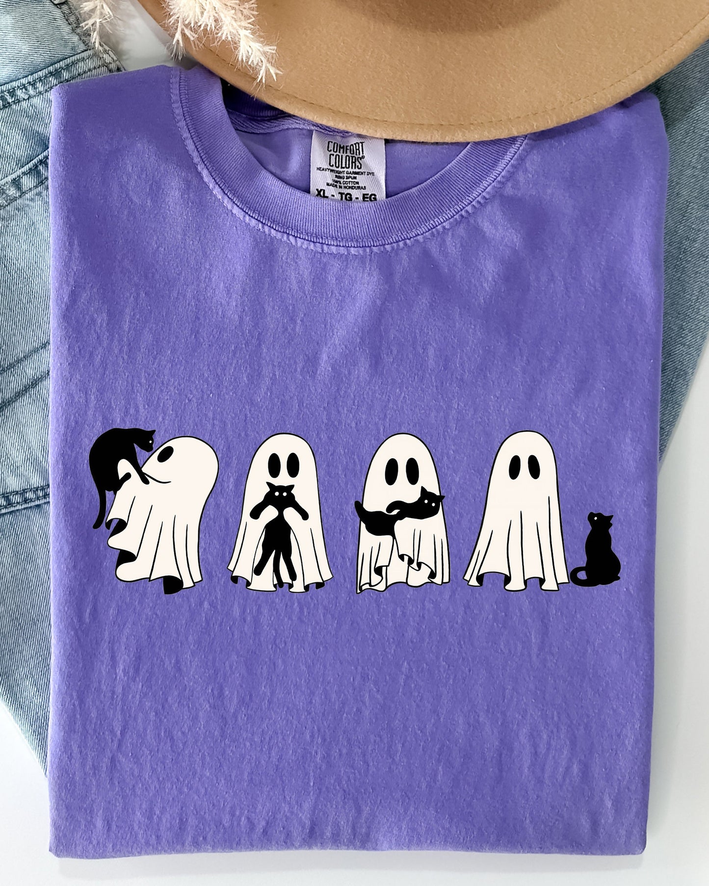 Ghost Cats Halloween Witch Skeleton Trick or Treat Shirt Comfort Colors T-Shirt