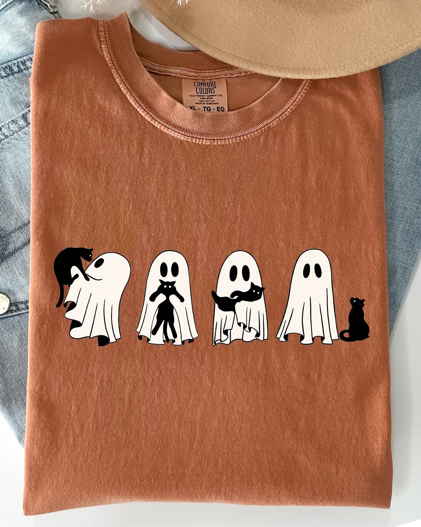 Ghost Cats Halloween Witch Skeleton Trick or Treat Shirt Comfort Colors T-Shirt
