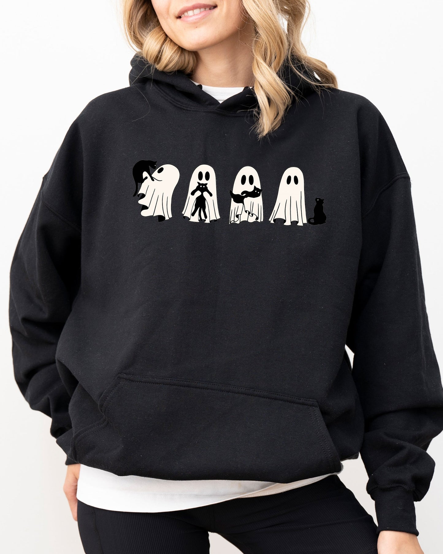 Ghost Cats Adorable Halloween Trick or Treat Hooded Sweatshirt