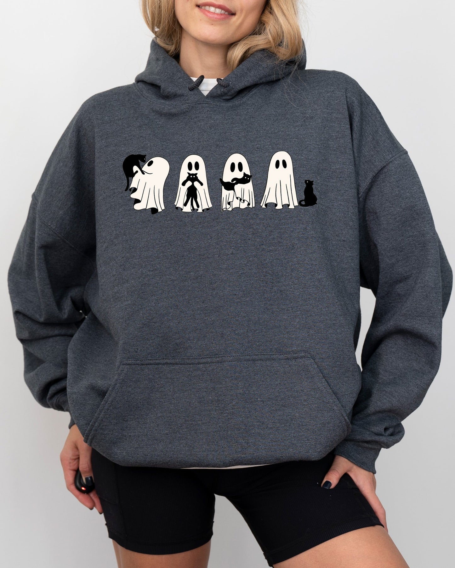 Ghost Cats Adorable Halloween Trick or Treat Hooded Sweatshirt