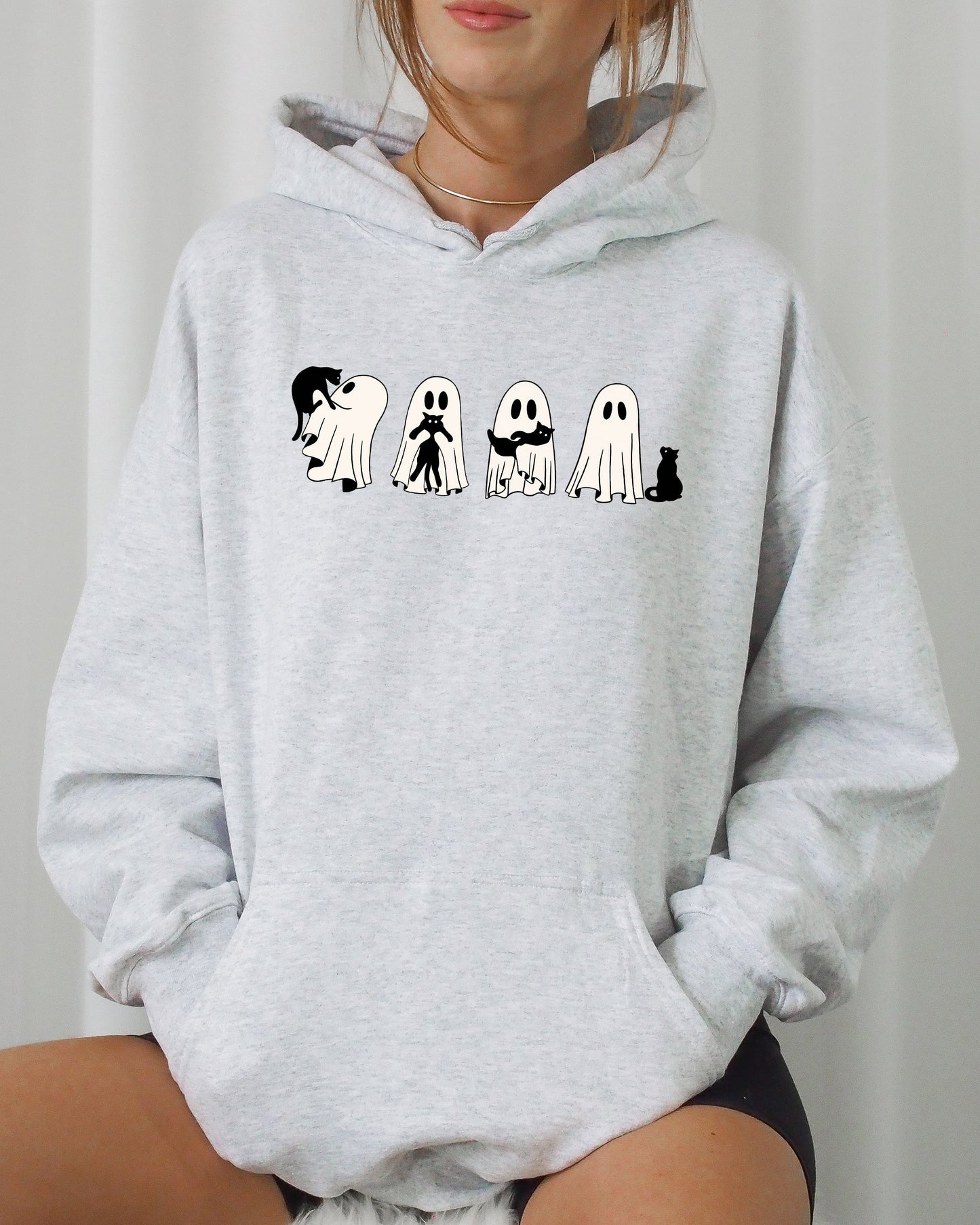 Ghost Cats Adorable Halloween Trick or Treat Hooded Sweatshirt