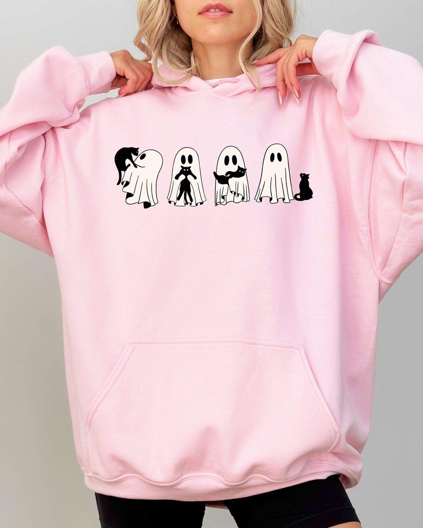 Ghost Cats Adorable Halloween Trick or Treat Hooded Sweatshirt