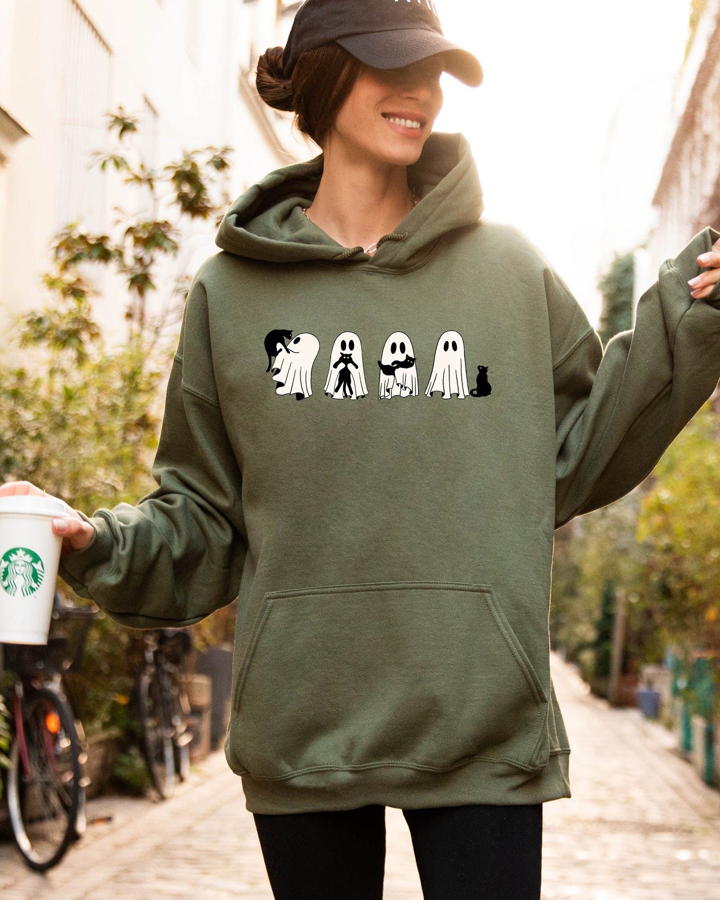 Ghost Cats Adorable Halloween Trick or Treat Hooded Sweatshirt