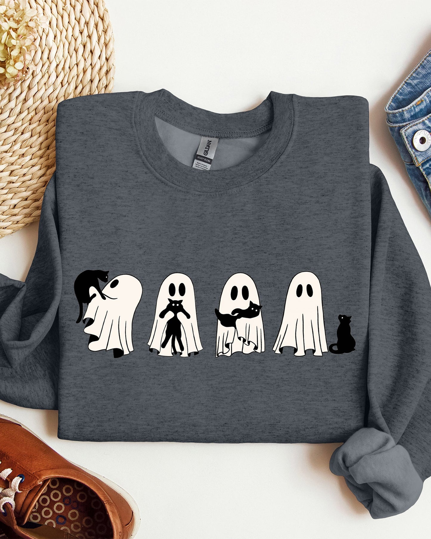 Ghost Cats Adorable Halloween Trick or Treat Sweatshirt