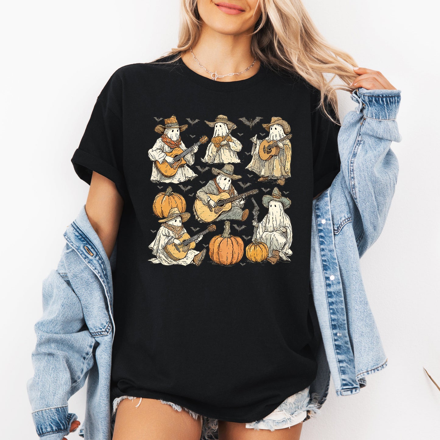 Ghost Cowboys Halloween Tshirt Spooky Bats Refinery Number One