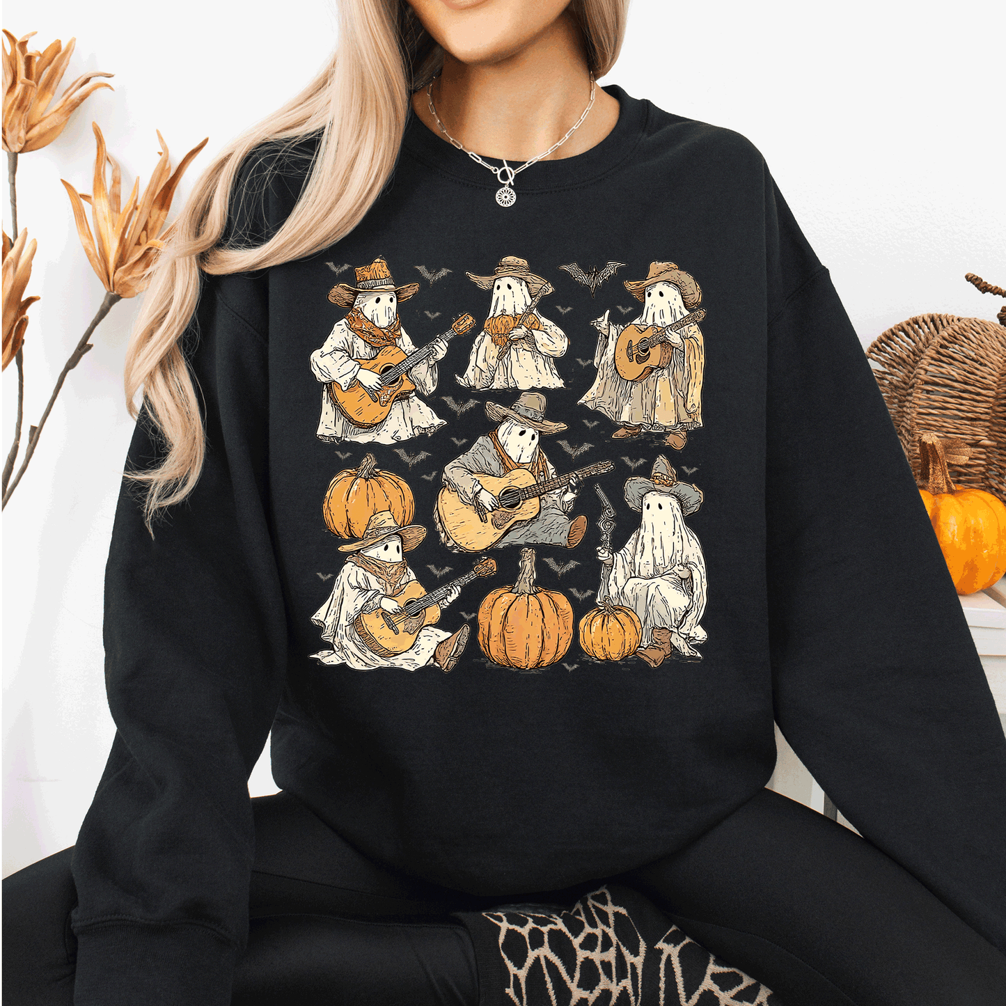Ghost Cowboys Halloween Bats Spooky Sweatshirt Refinery Number One