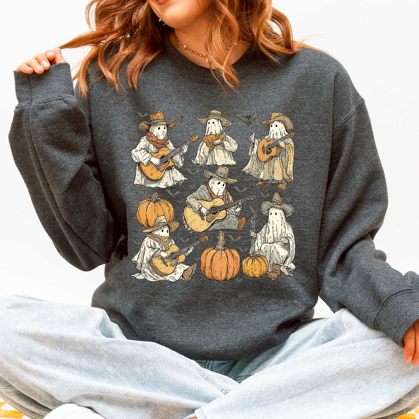 Ghost Cowboys Halloween Bats Spooky Sweatshirt Refinery Number One