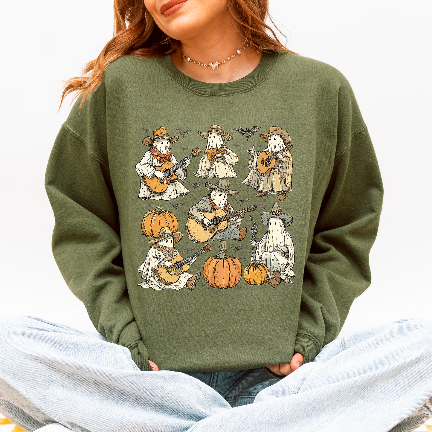 Ghost Cowboys Halloween Bats Spooky Sweatshirt Refinery Number One